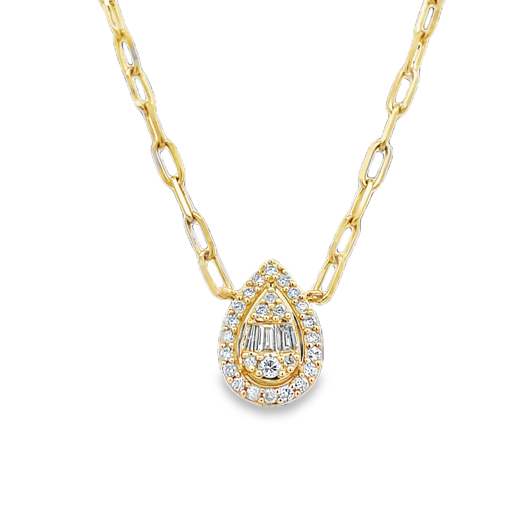 14K Pear Shape Diamond Pendant Necklace