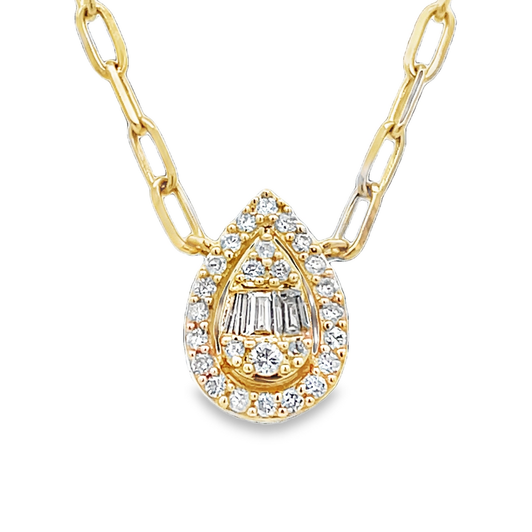 14K Pear Shape Diamond Pendant Necklace