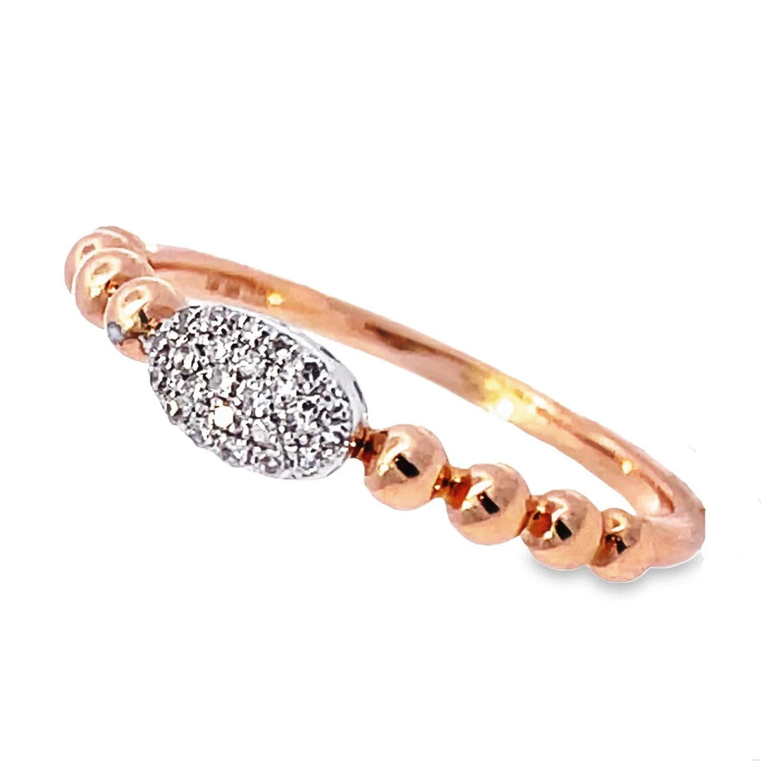 14K Gold Band Ring with Pave Center
