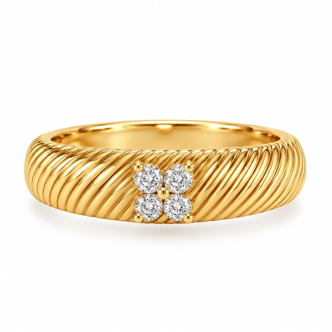 14k Gold Ribbed Floral Ring
