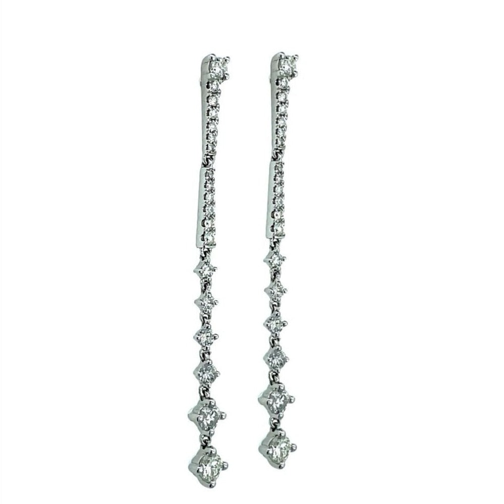 14K White Gold Linear Diamond Earrings