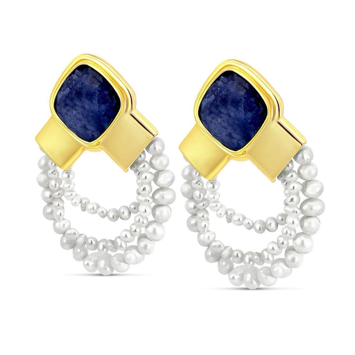 Lapis Stone And Freshwater Pearl Earrings