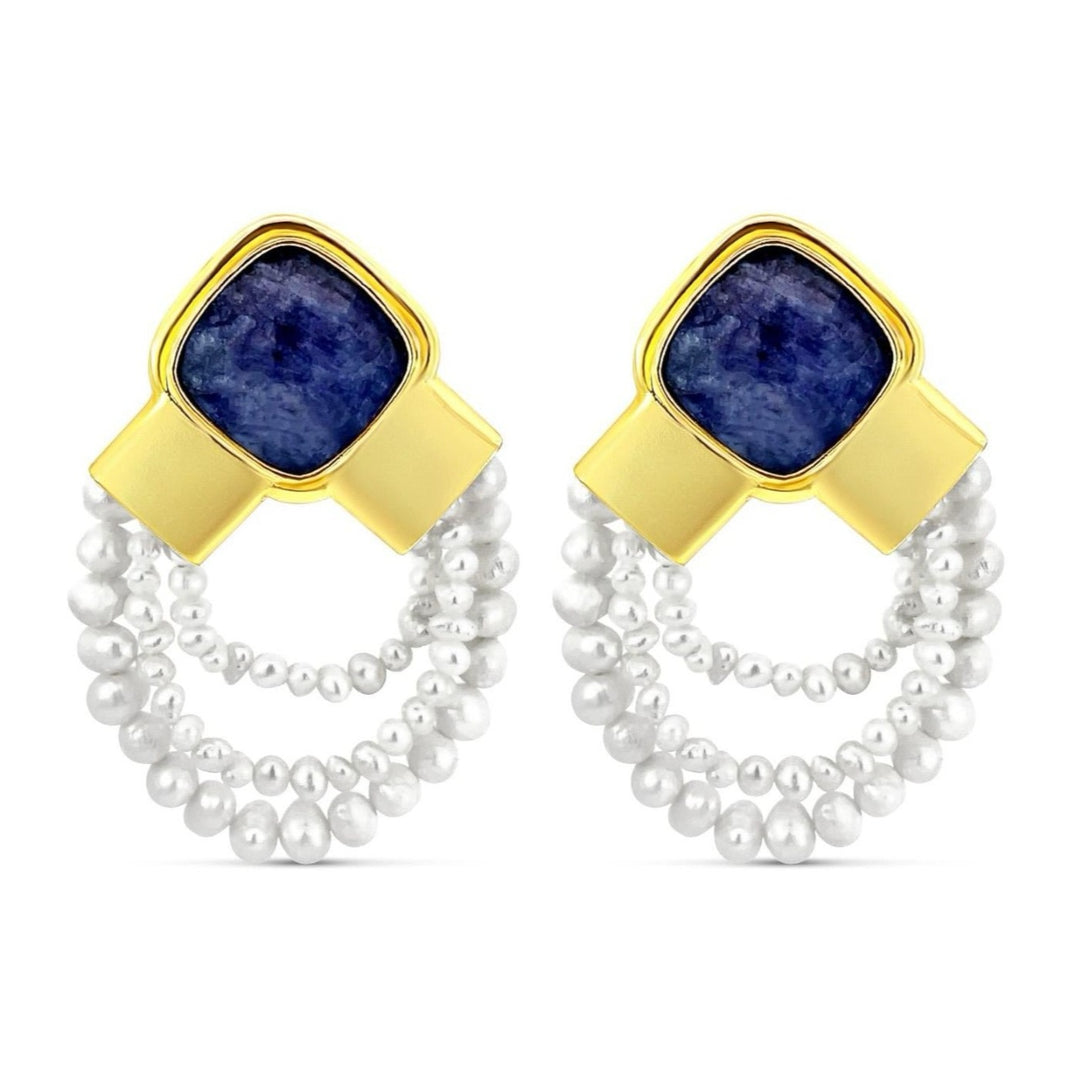 Lapis Stone And Freshwater Pearl Earrings