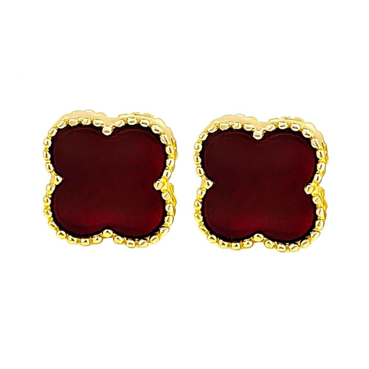 Deep Red Small Clover Stud Earrings