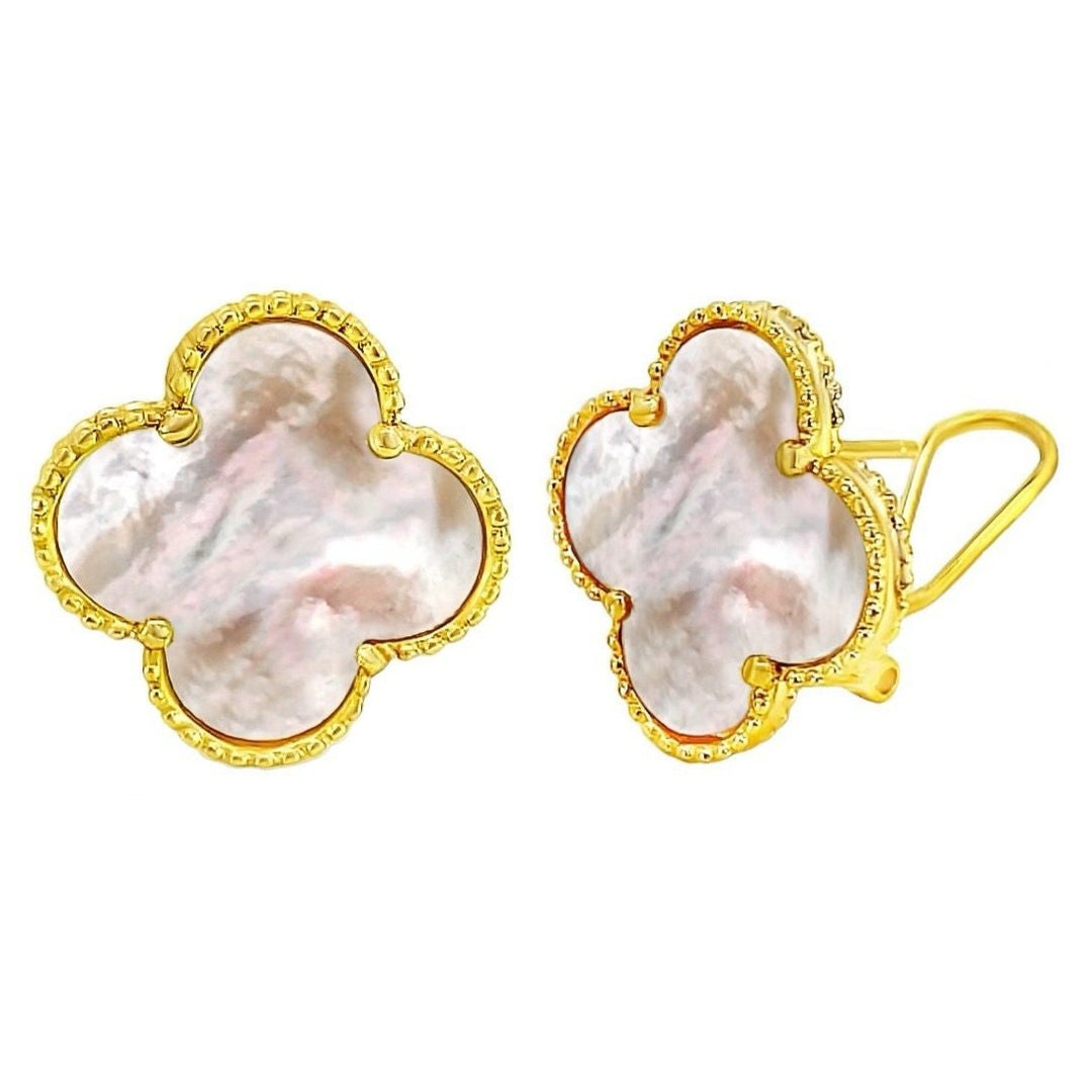 Mother Of Pearl Large Clover Studs in Gold