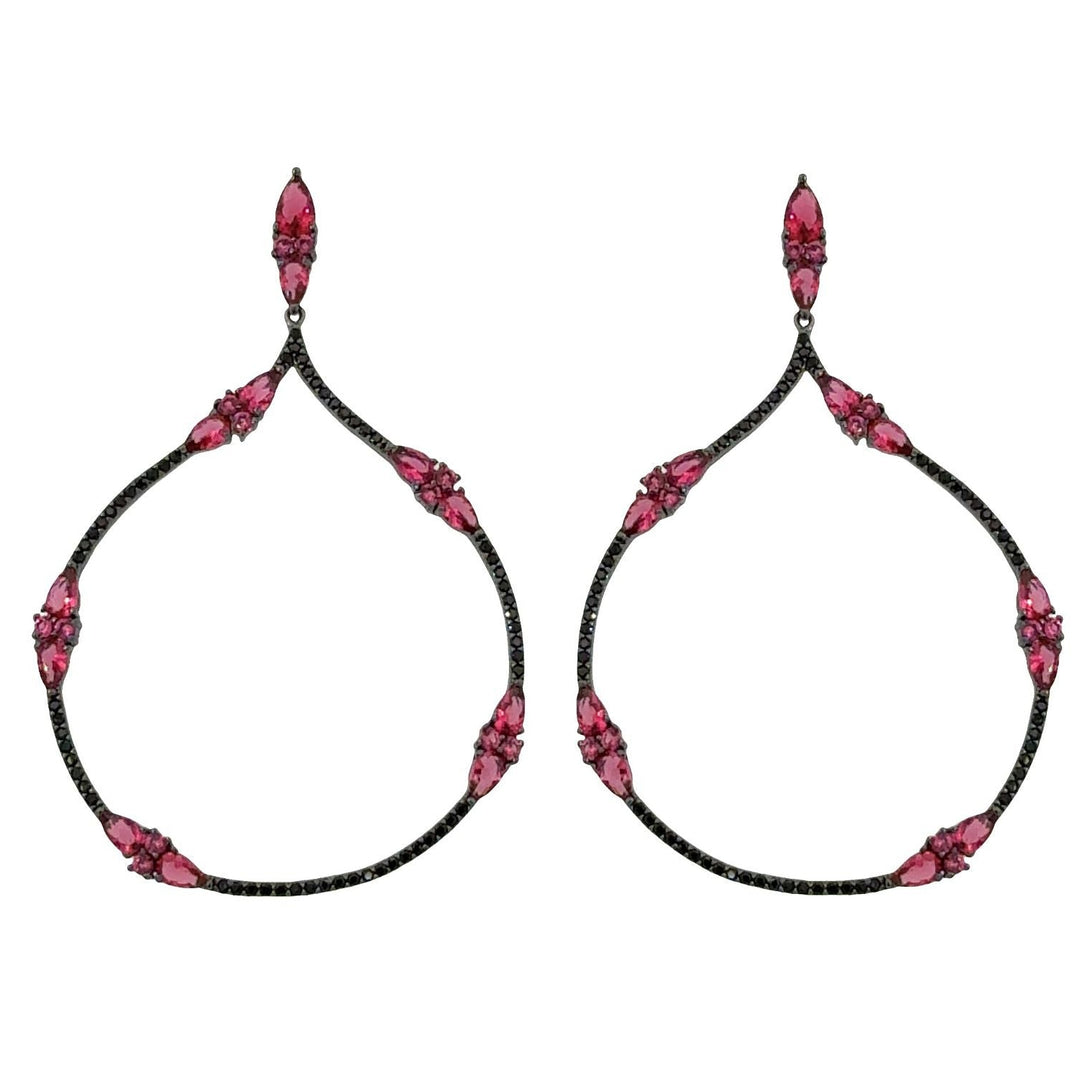 Rhodium with Pink Stone Teardrop Earrings