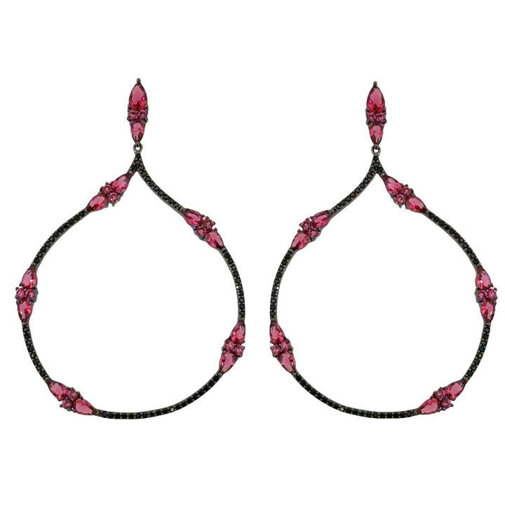 Rhodium with Pink Stone Teardrop Earrings