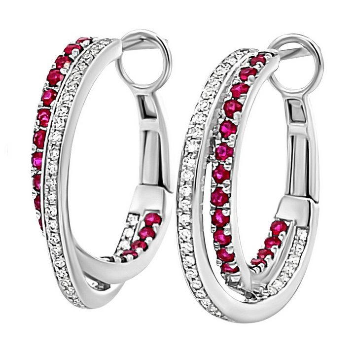 14K White Gold Ruby and Diamond Hoop