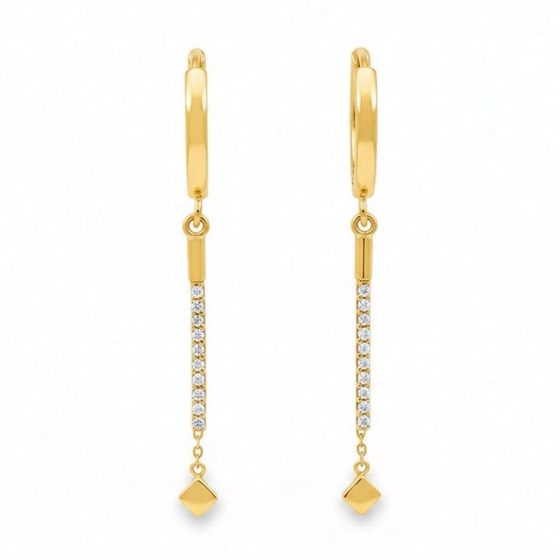 14K Bar and Chain Huggie Drop Earrings