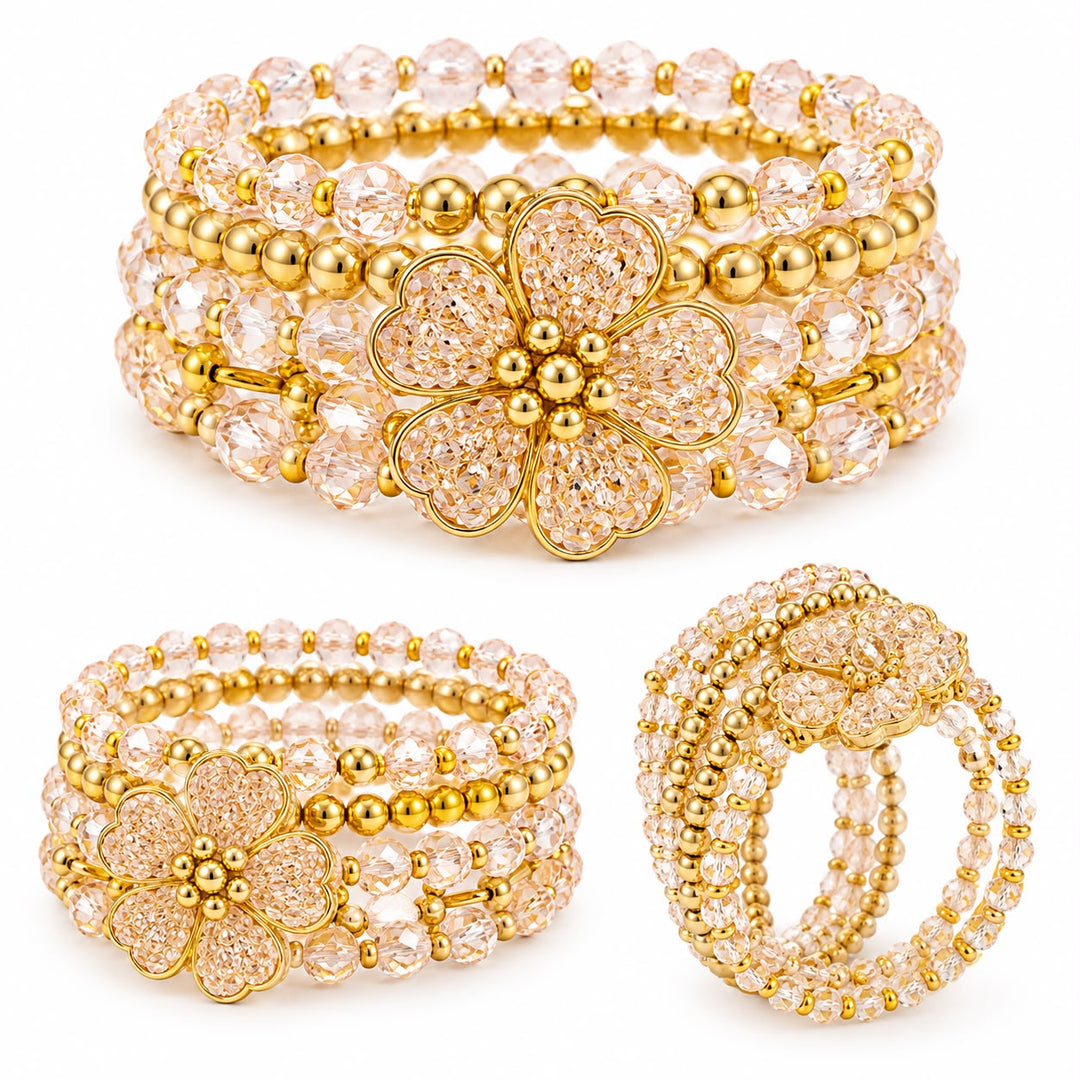 Beaded Flower Stretch Bracelet(set of 5)