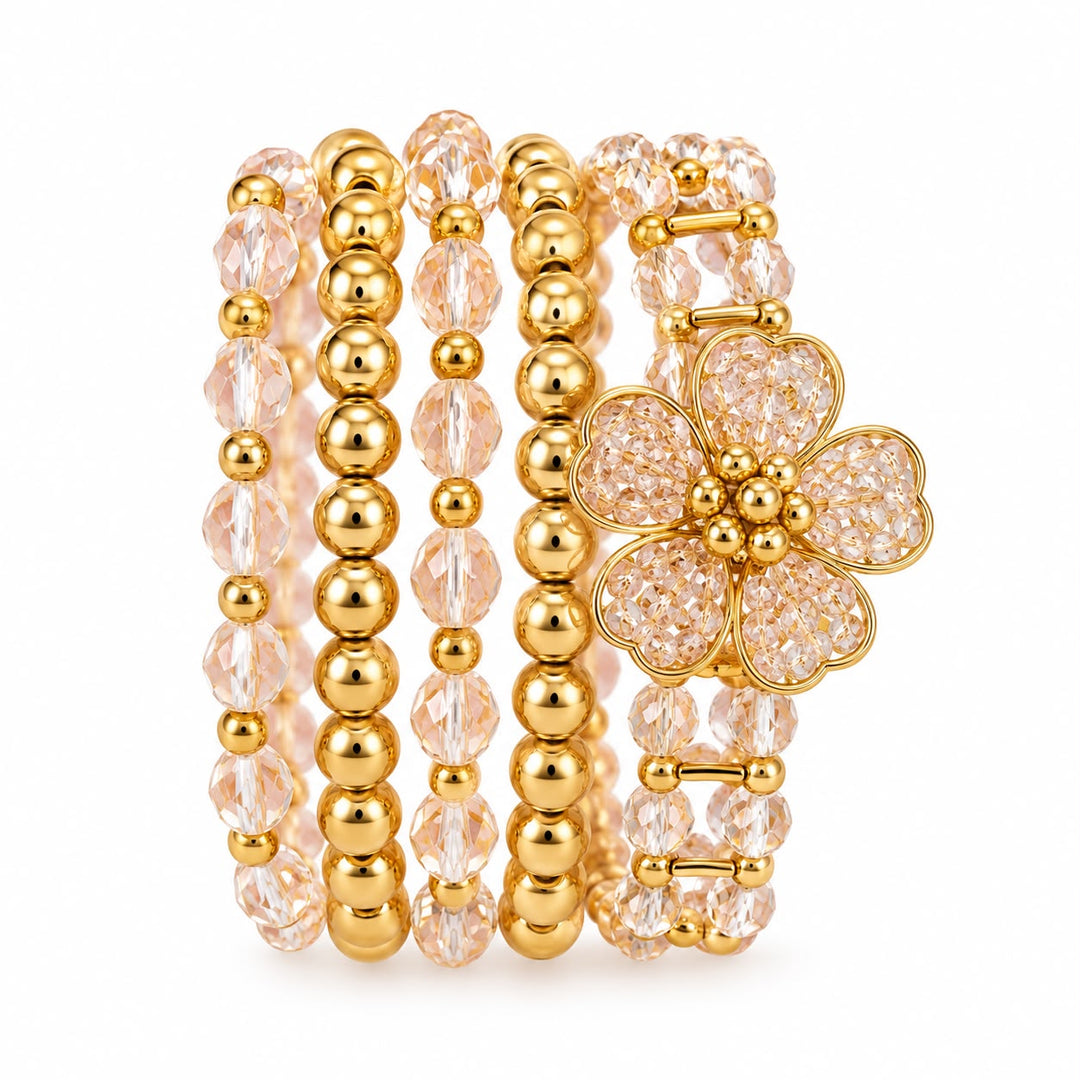 Beaded Flower Stretch Bracelet(set of 5)