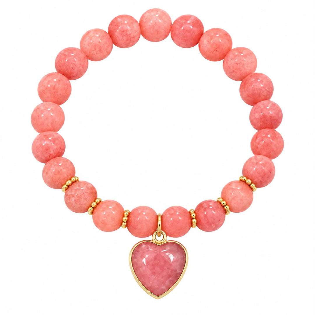Coral Stretch Heart Charm Bracelet