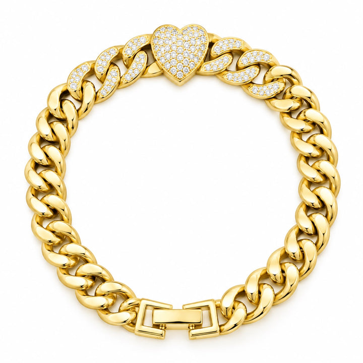 Cuban Link Iced Heart Bracelet