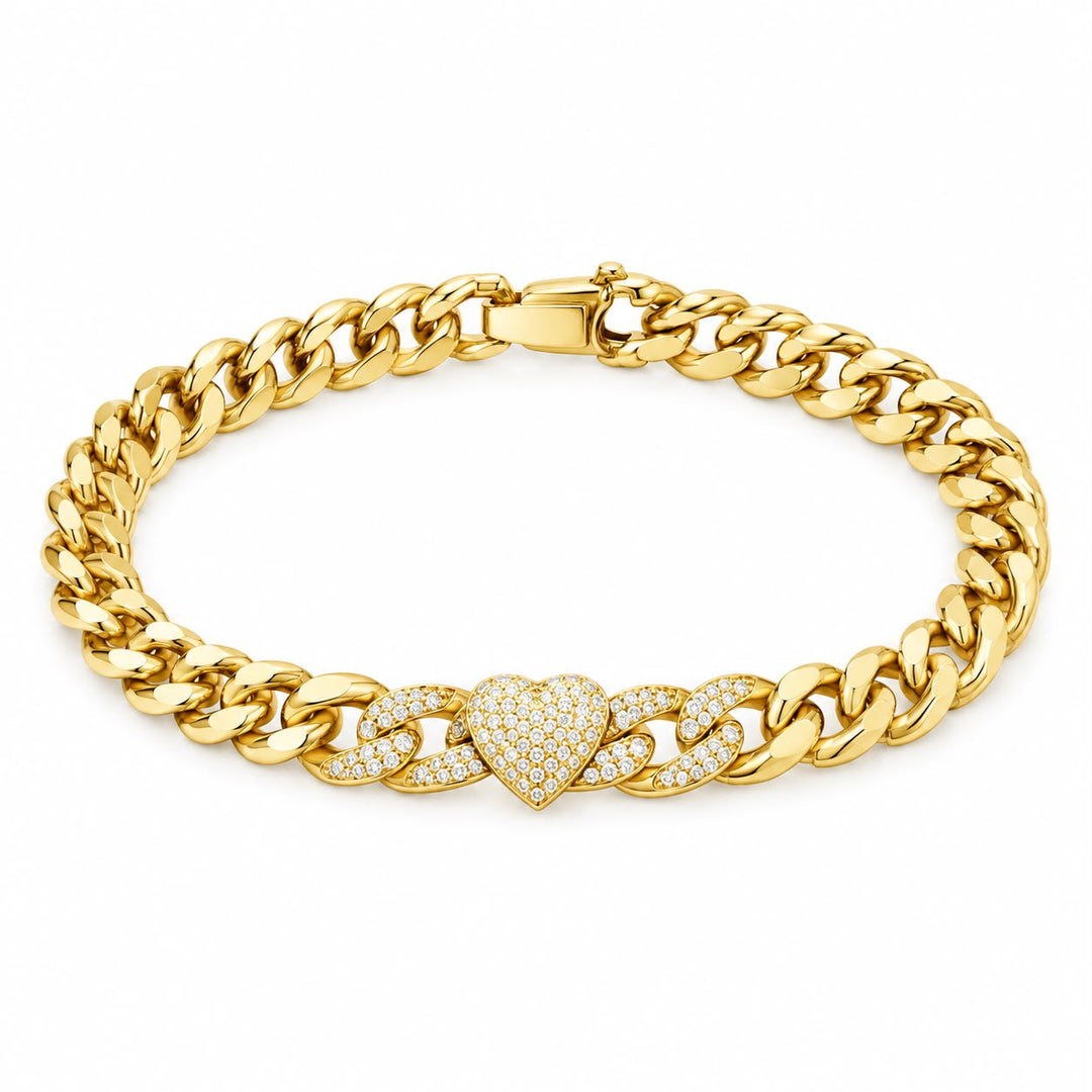 Cuban Link Iced Heart Bracelet