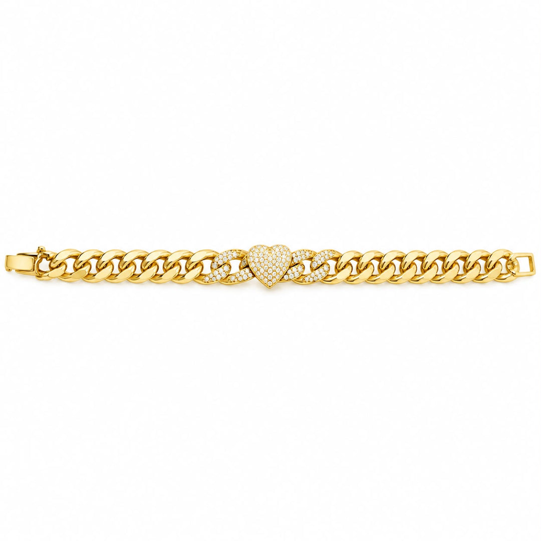 Cuban Link Iced Heart Bracelet