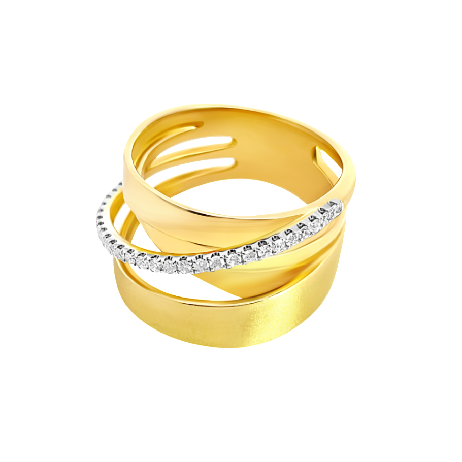 14K Statement Matte Gold  & Diamond Ring