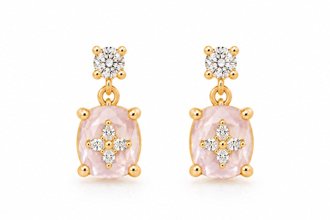 Floral Rose Quartz Small Drop Earrings