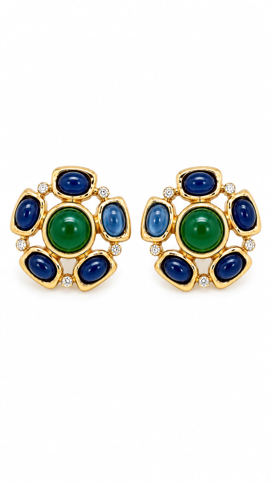 Large Green & Blue Cabochon Earrings