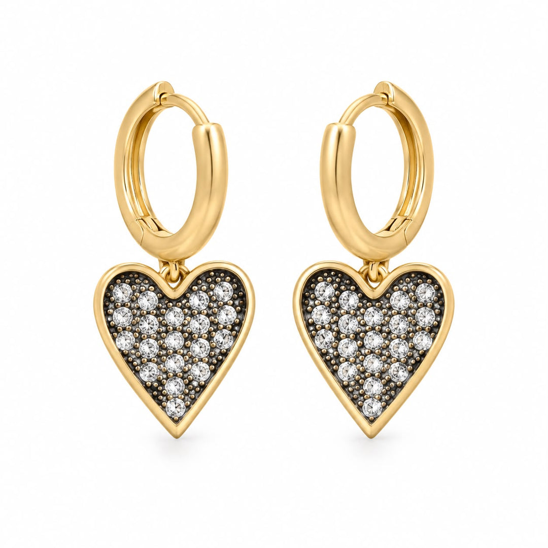Two Tone Heart Earrings And Charm Set