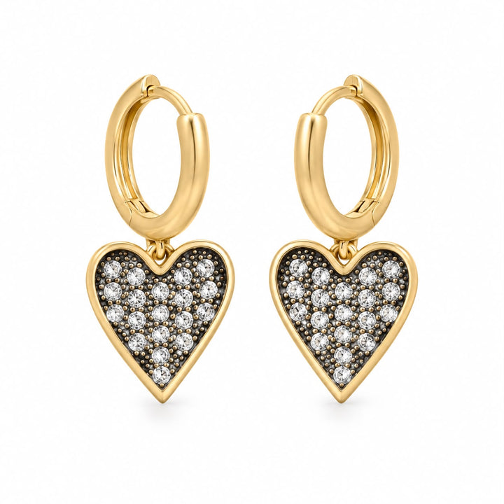 Two Tone Heart Earrings And Charm Set