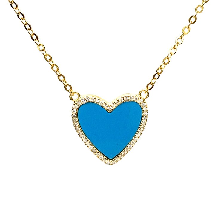 Turquoise Heart Necklace With Cubic Zirconia in Gold