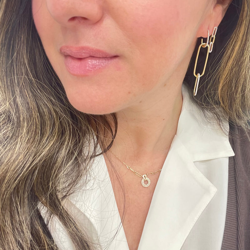 14K Link & Diamond Drop Earrings