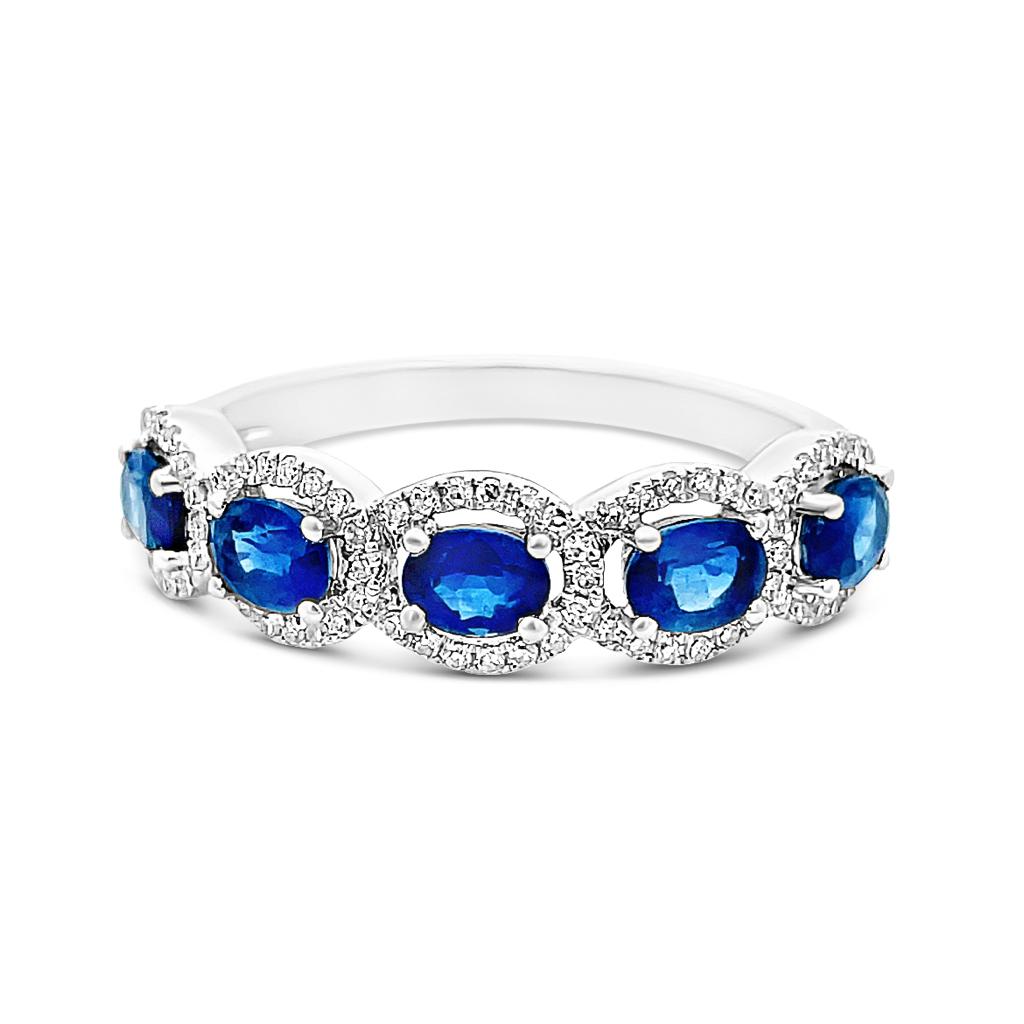14K White Gold Sapphire and Diamond Band Ring on