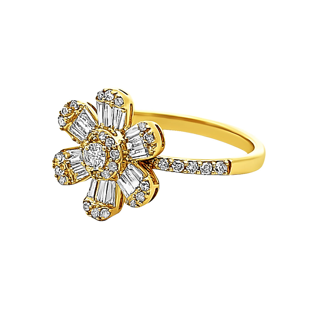 14K Gold Diamond Baguette Flower Ring