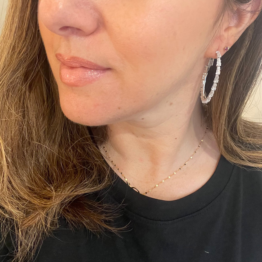 Silver Oval Baguette Hoops