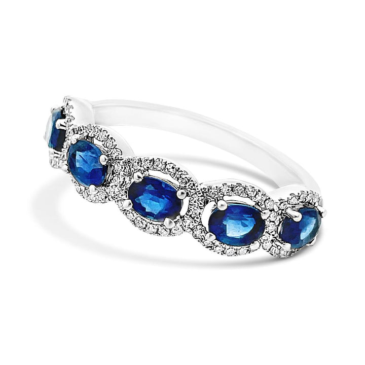 14K White Gold Sapphire and Diamond Band Ring