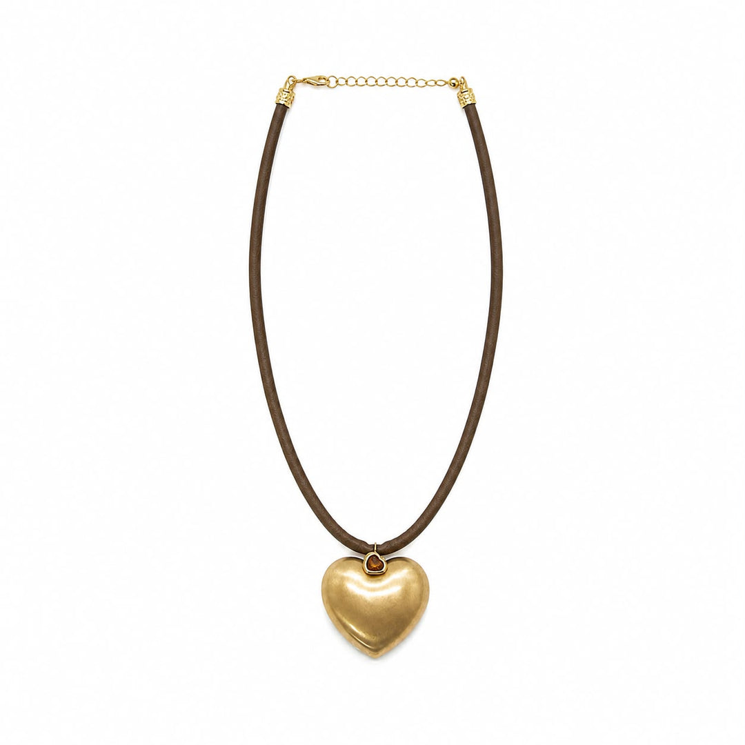 Leather Chunky Heart Necklace