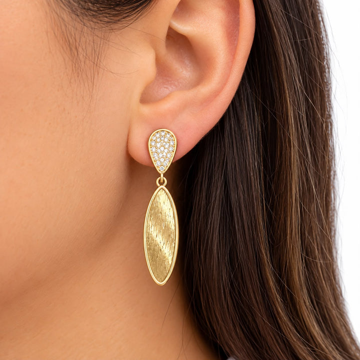 Matte Finish Pave Drop Earrings