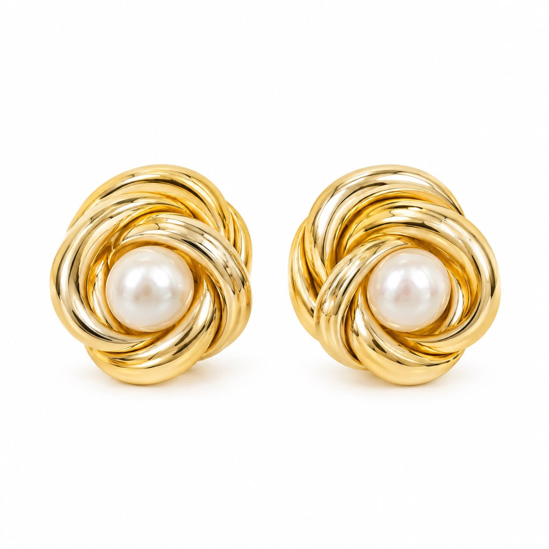 Pearl Nested Love Knot Earrings
