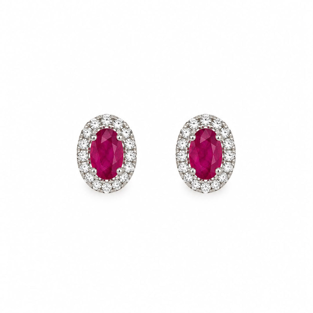 Oval Cut Ruby Diamond Studs