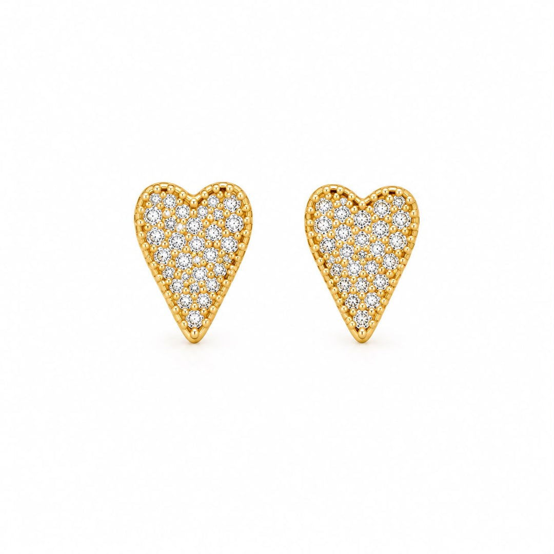 Elongated Pave Heart Studs