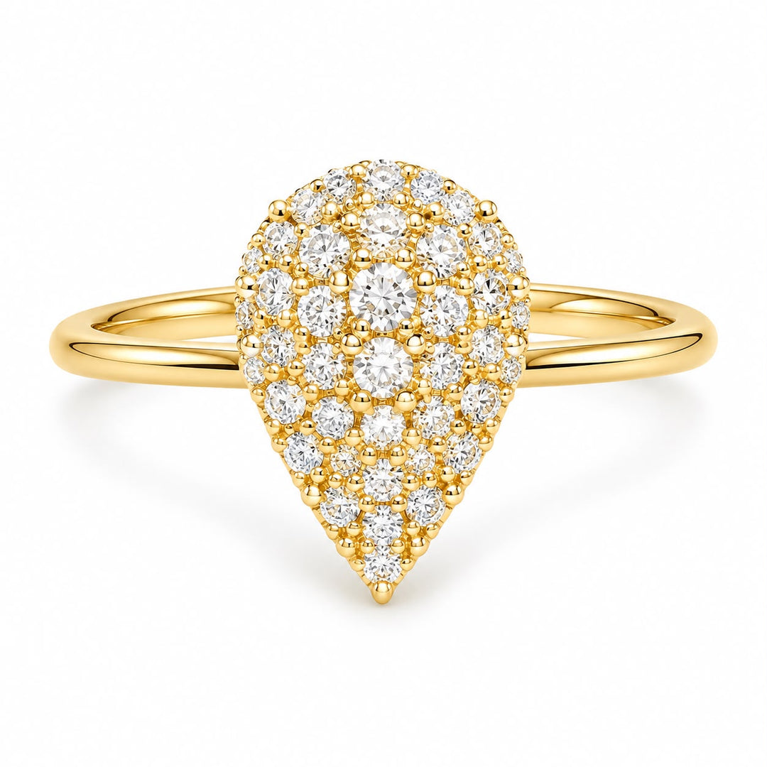 14k Gold Pave Pear Shaped Ring