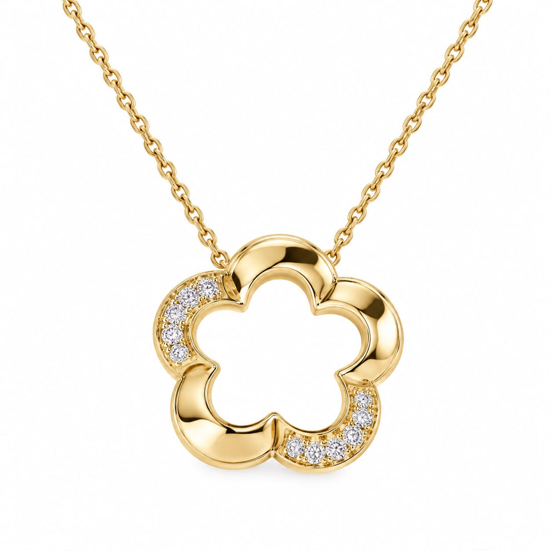 14k Diamond Petal Necklace