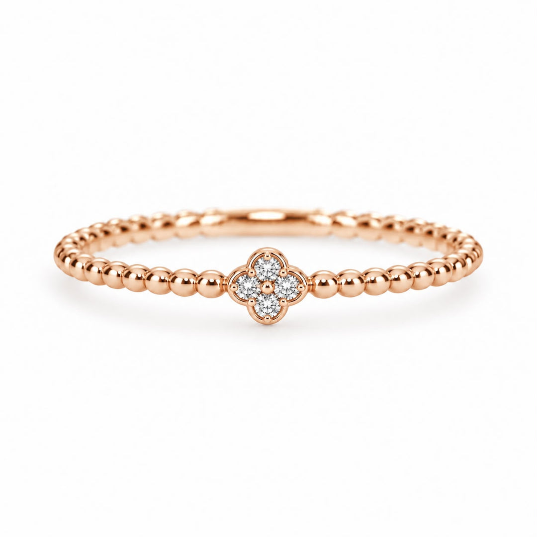 Petite Diamond Four Leaf Beaded Stackable Ring