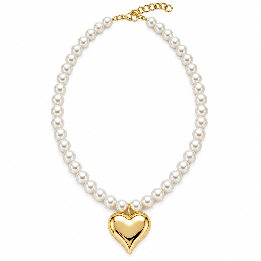 Puffed Heart Pearl Necklace