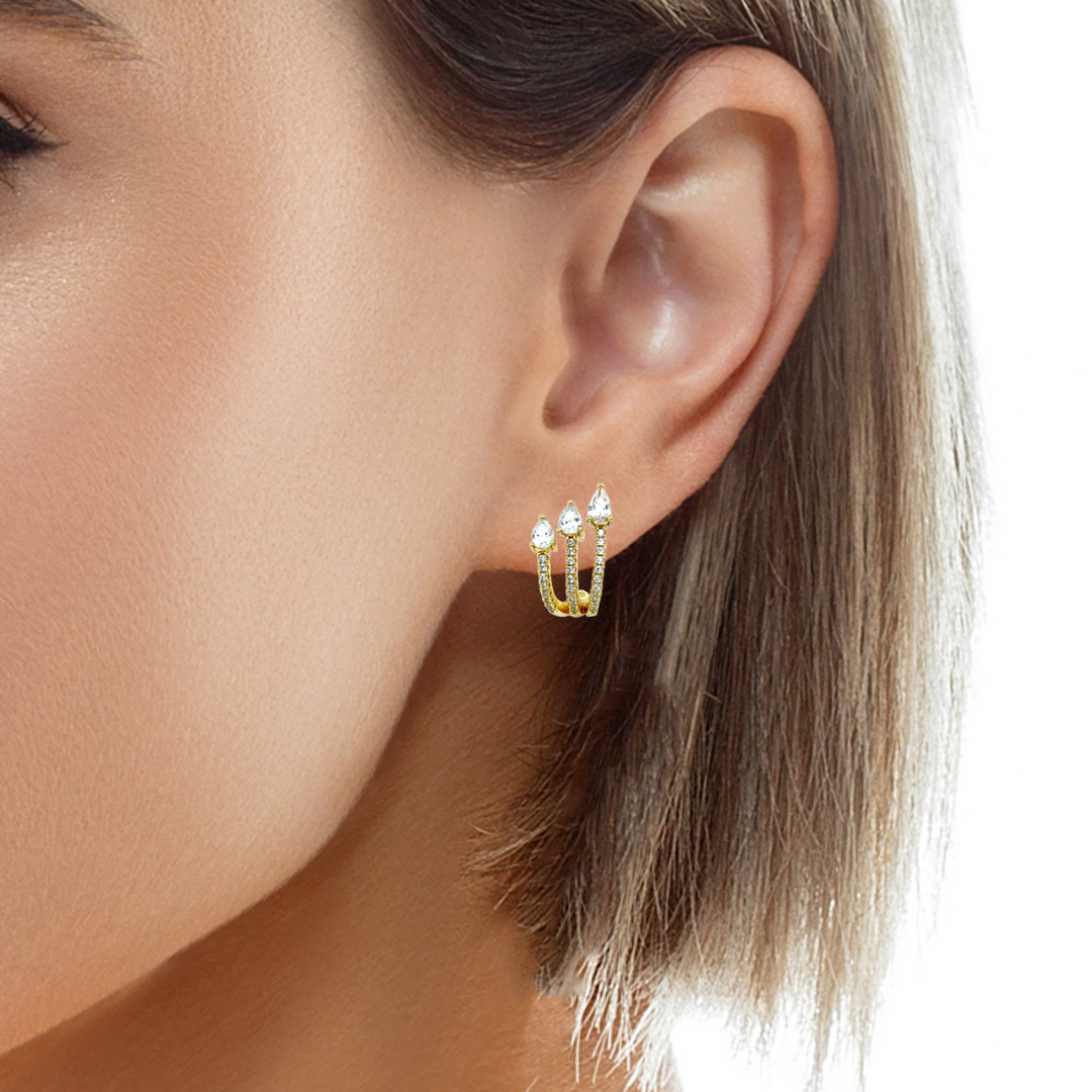 Three Tier Earrings With Cubic Zirconia