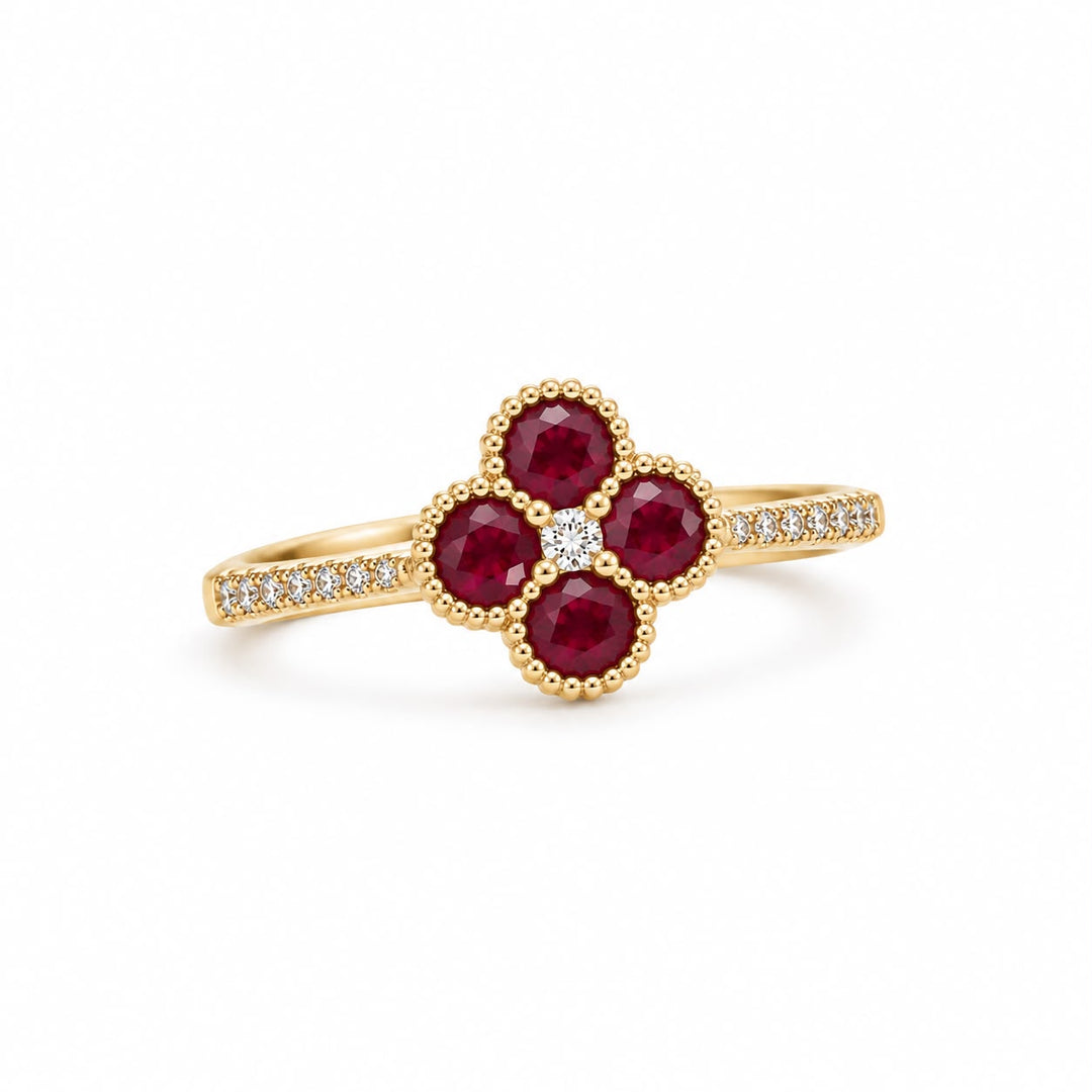 Ruby & Diamond Flower Ring
