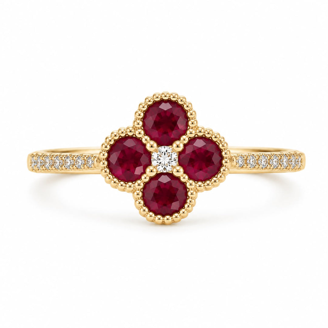 Ruby & Diamond Flower Ring