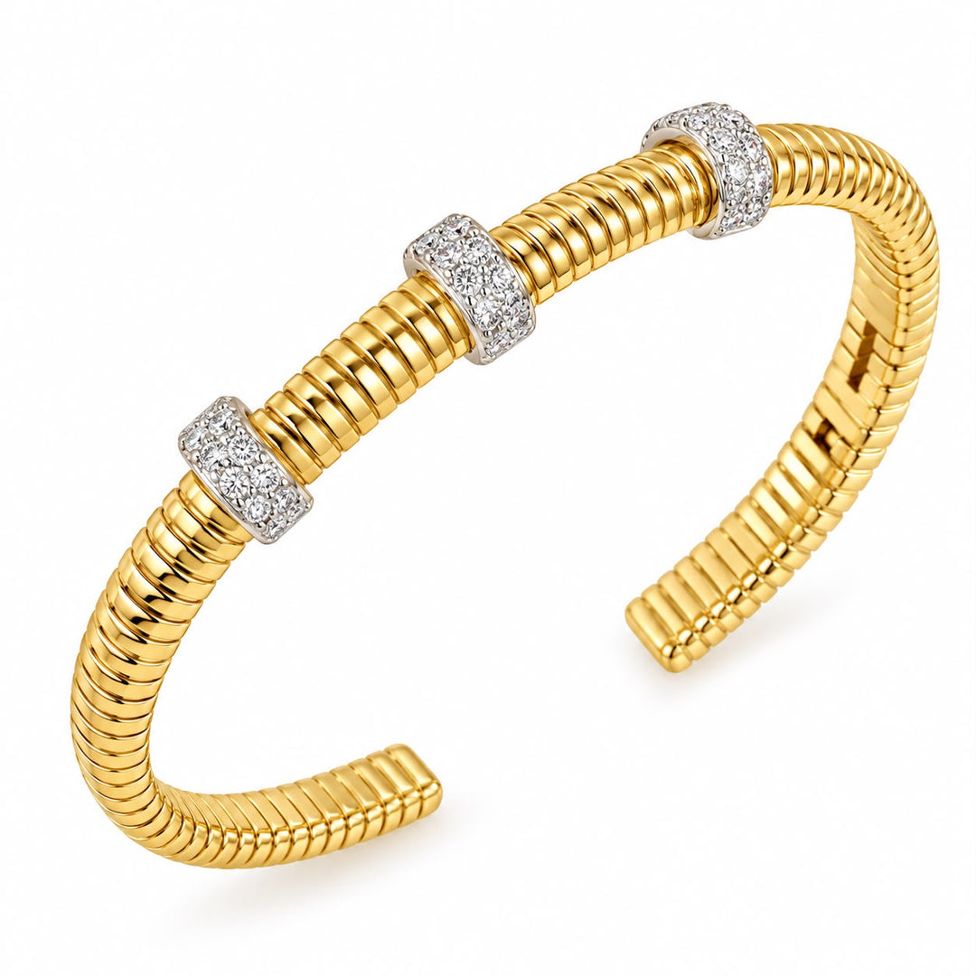 Pave Three Station Accented Open Bangle