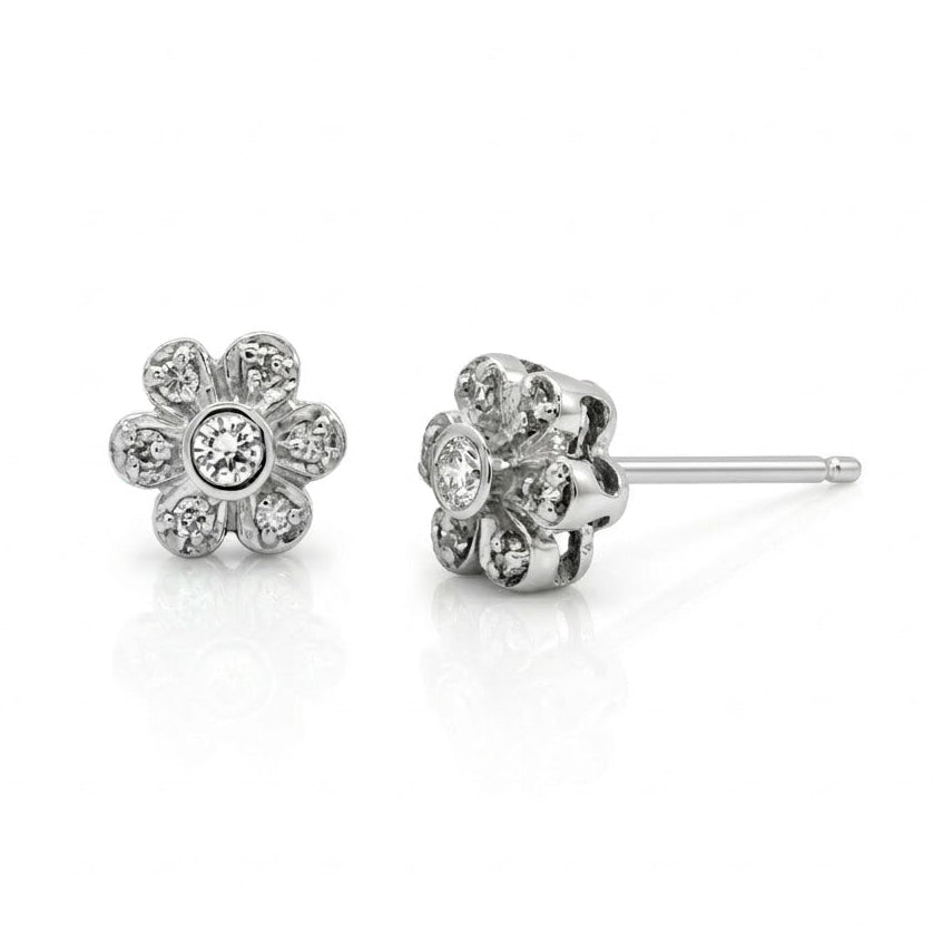 14K Floral Diamond Cluster Studs