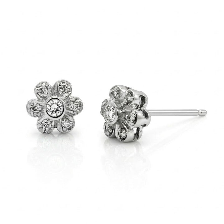 14K Floral Diamond Cluster Studs