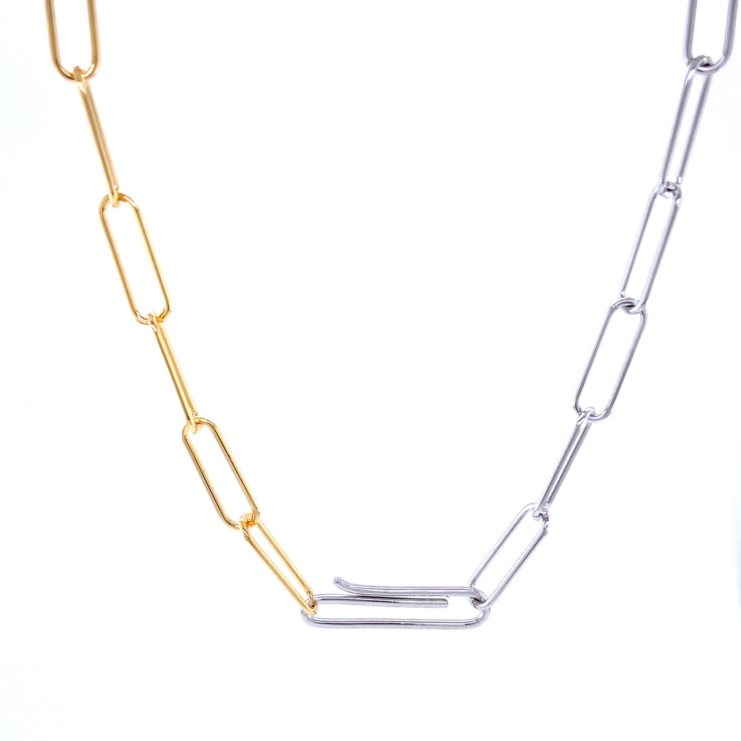 Two Tone Paperclip Link Necklace