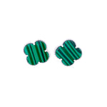 Green Clover Stud Earrings In Silver