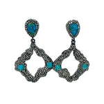 Sterling Silver Black Spinel Turquoise Drop Earrings