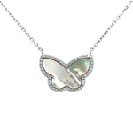 Mother-Of-Pearl CZ Butterfly Necklace In Silver