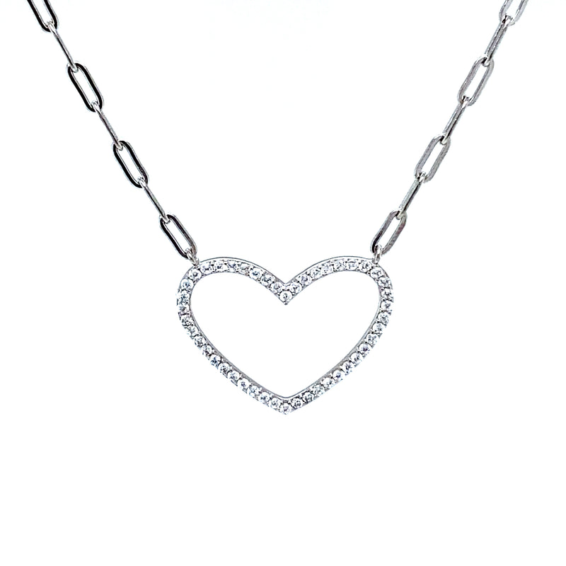 Heart Pendant With Link Chain in Silver